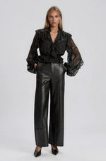 Frill Embroidered Blouse – Black (Final Sale)
