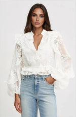 Frill Embroidered Blouse – Orchid White
