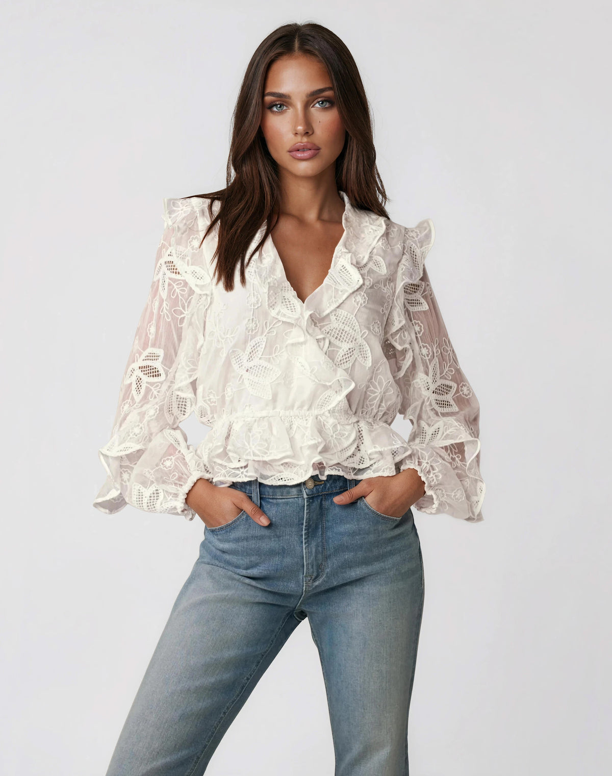 Frill Embroidered Blouse – Orchid White