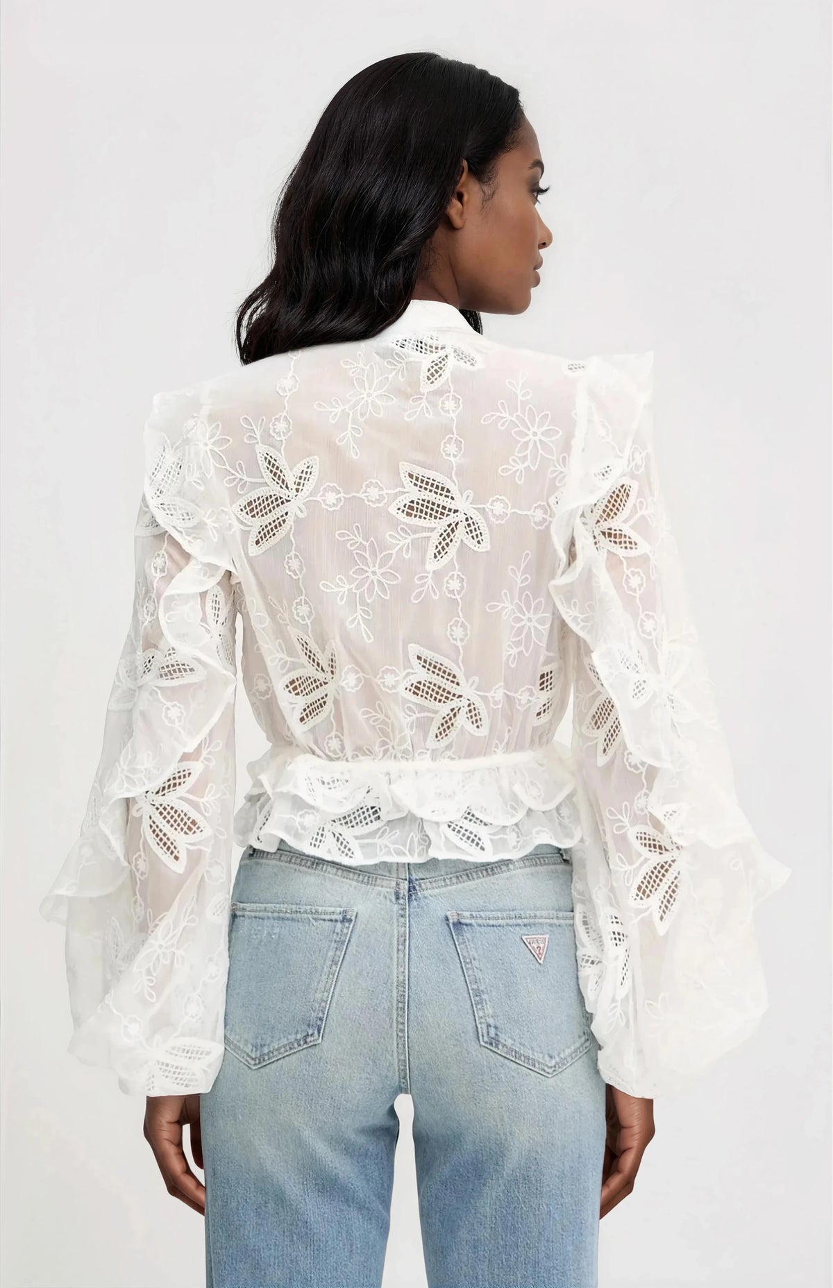 Frill Embroidered Blouse – Orchid White