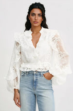 Frill Embroidered Blouse – Orchid White