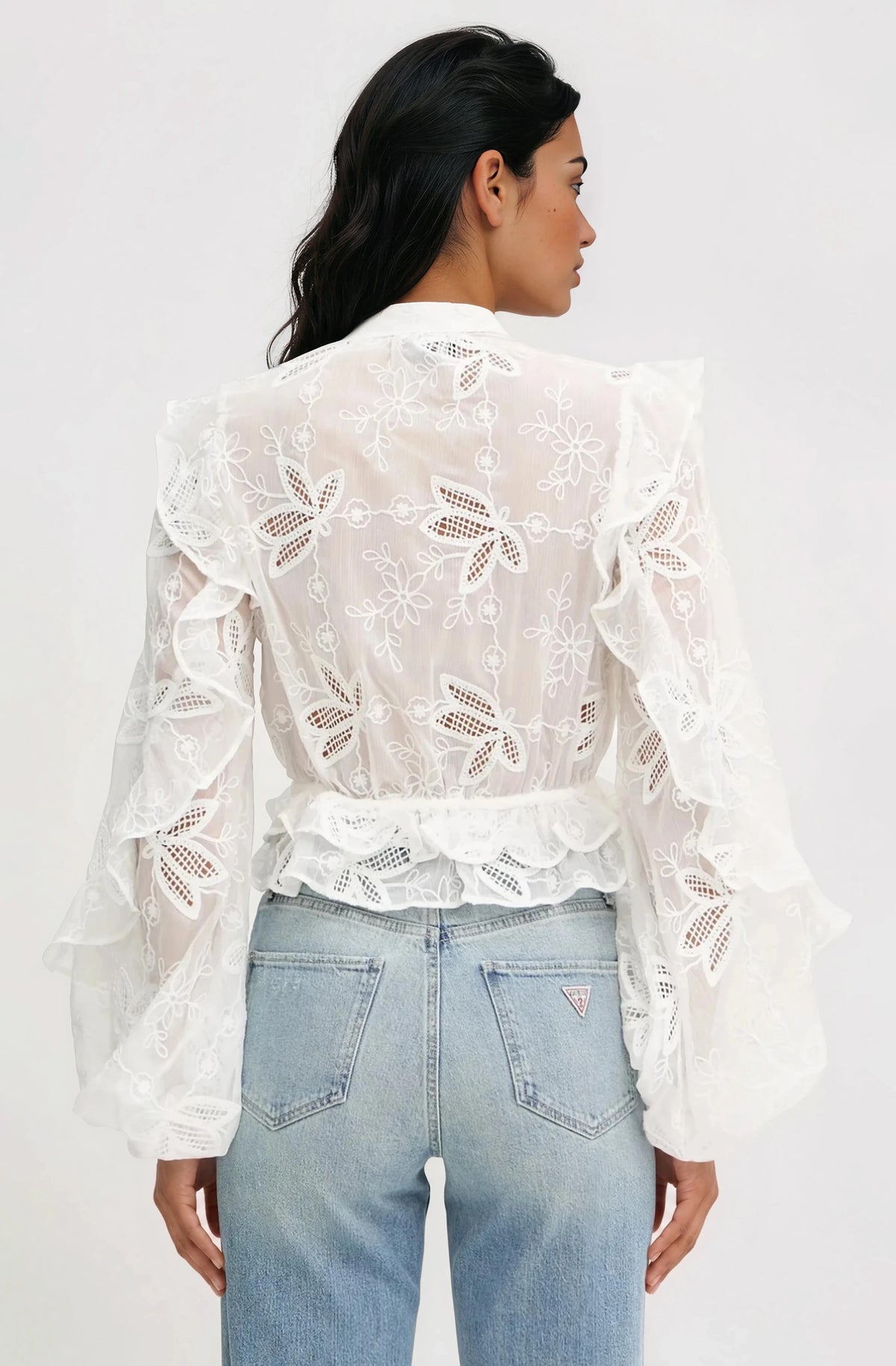 Frill Embroidered Blouse – Orchid White