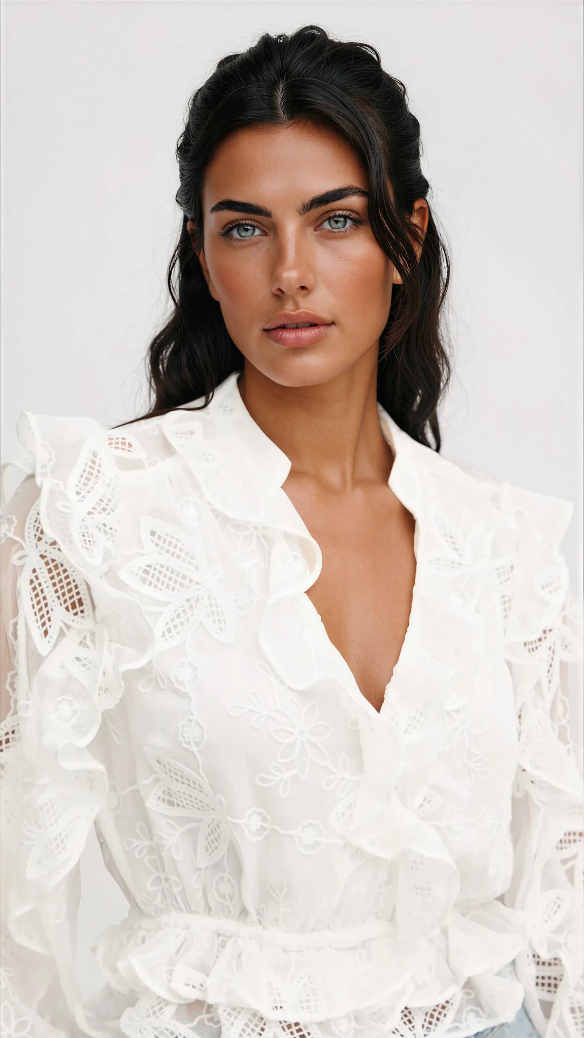 Frill Embroidered Blouse – Orchid White