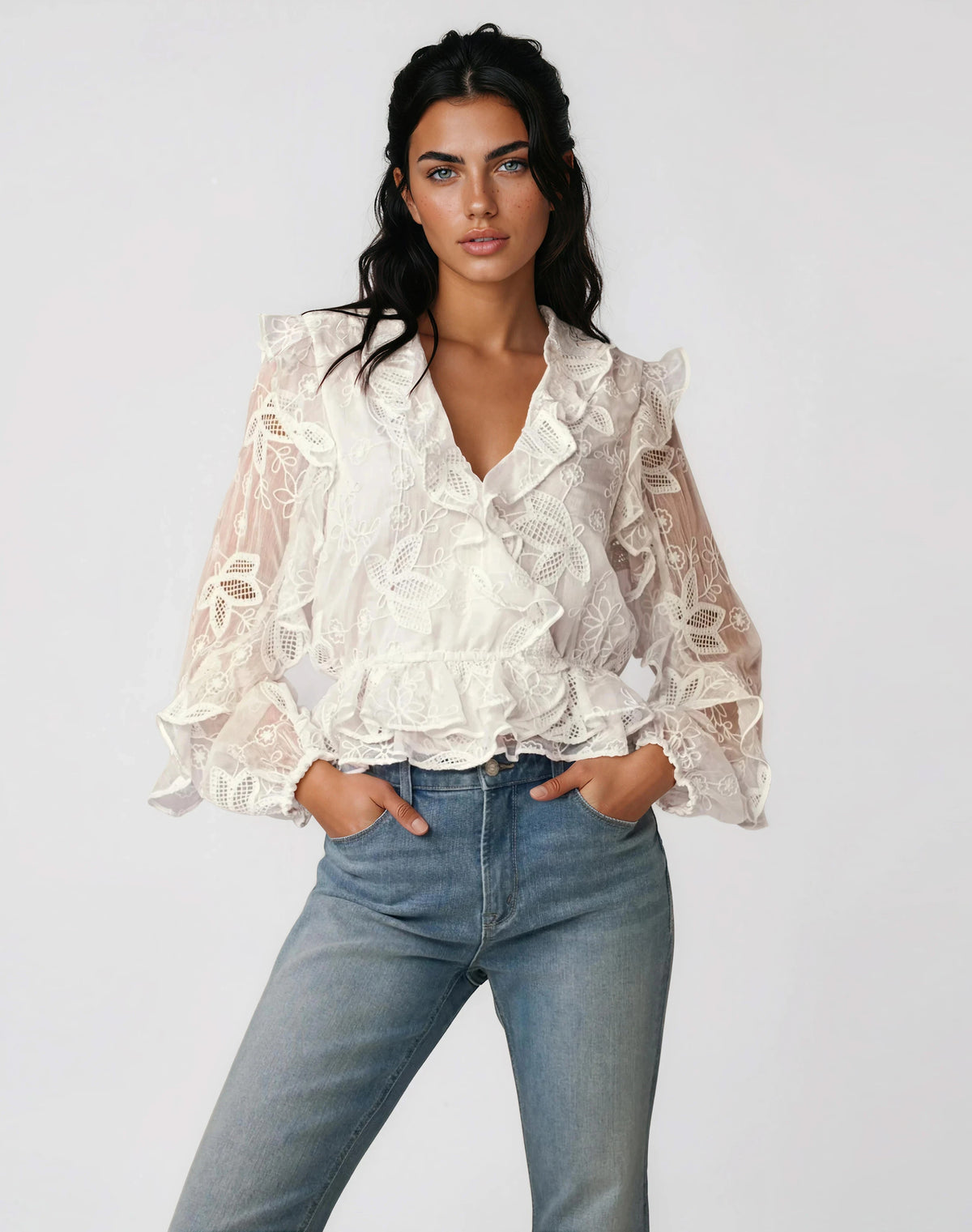 Frill Embroidered Blouse – Orchid White