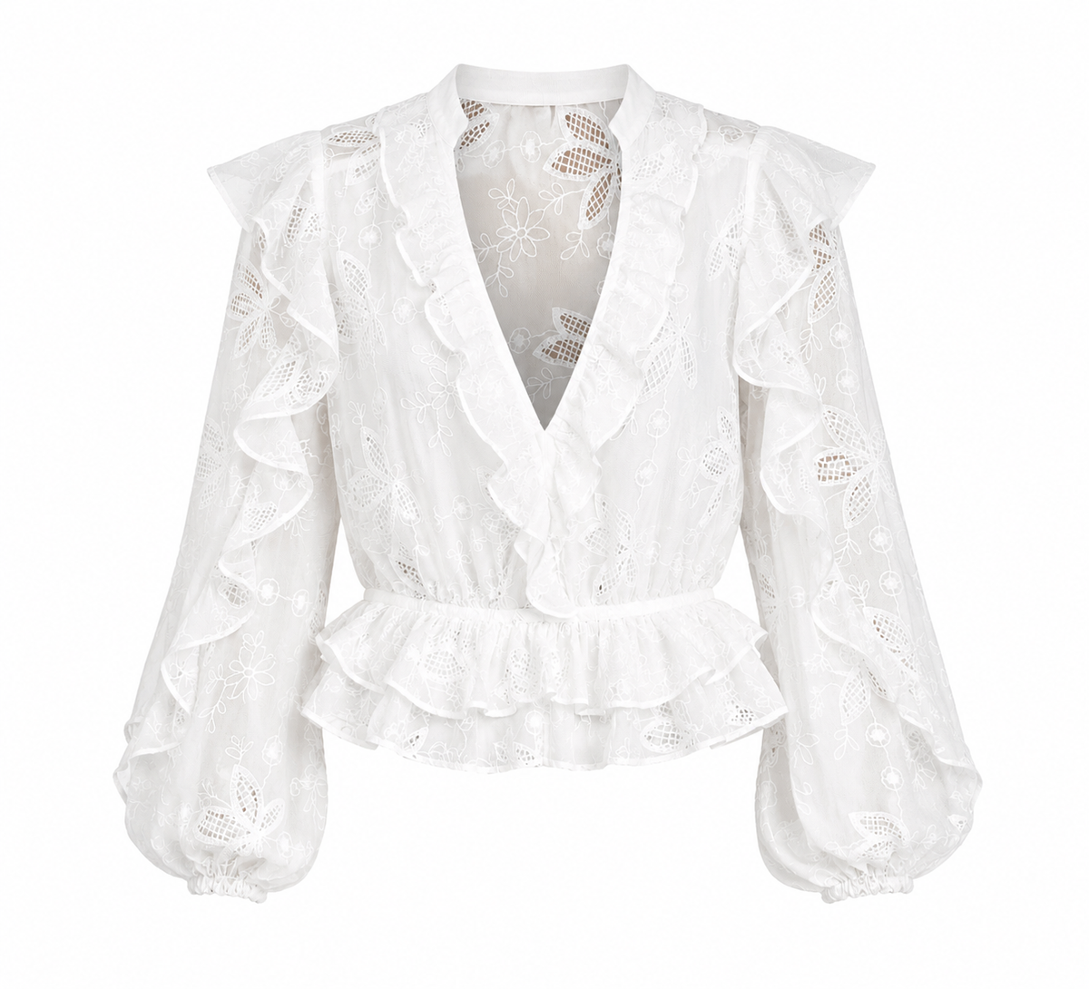Frill Embroidered Blouse – Orchid White (Final Sale)