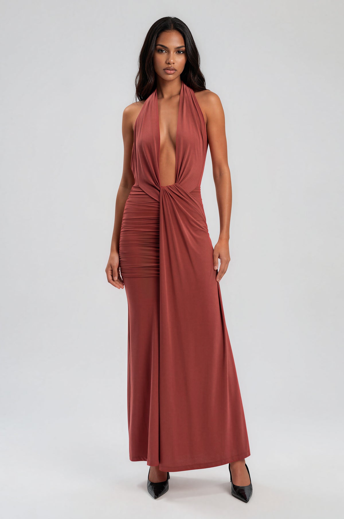 Inez Halter Neck Maxi Dress - Rust