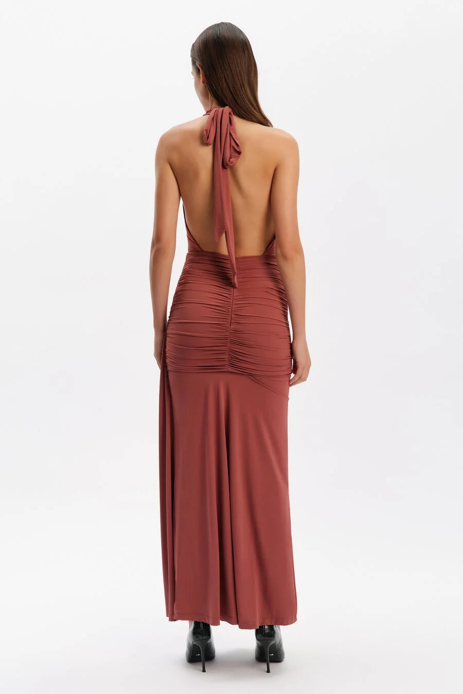 Inez Halter Neck Maxi Dress - Rust