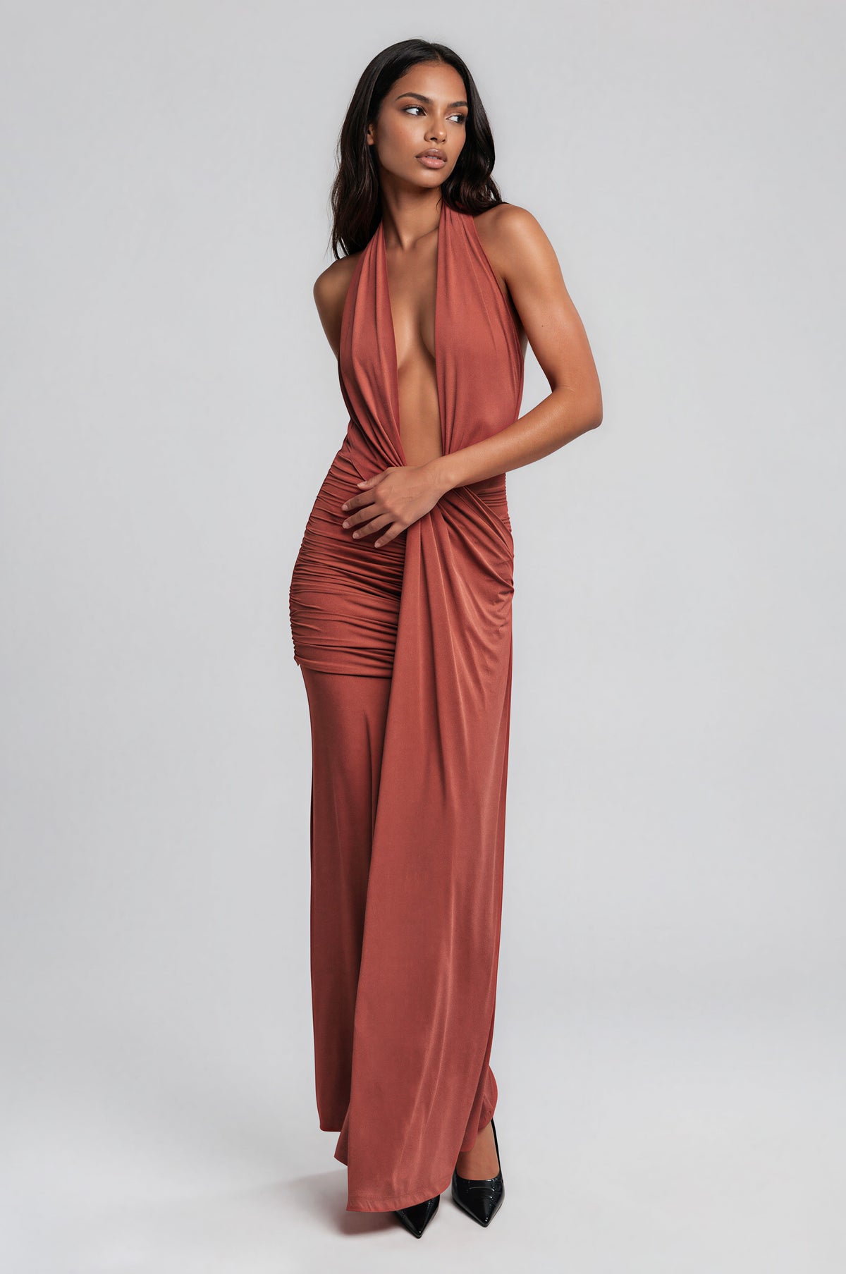 Inez Halter Neck Maxi Dress - Rust