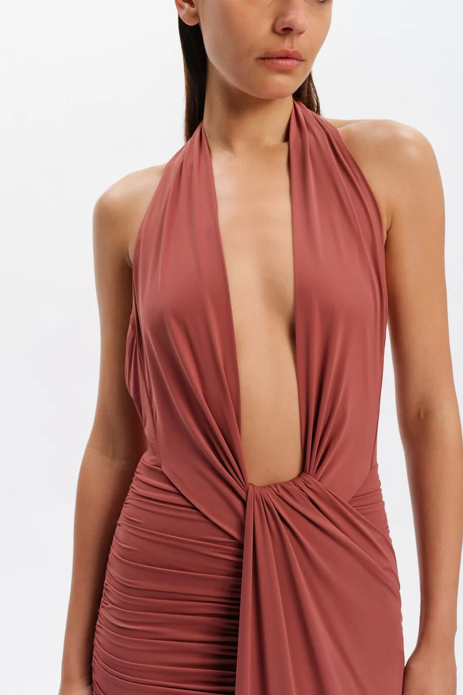 Inez Halter Neck Maxi Dress - Rust