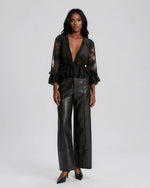 Natoli Embroidered Mesh Blouse – Black (Final Sale)