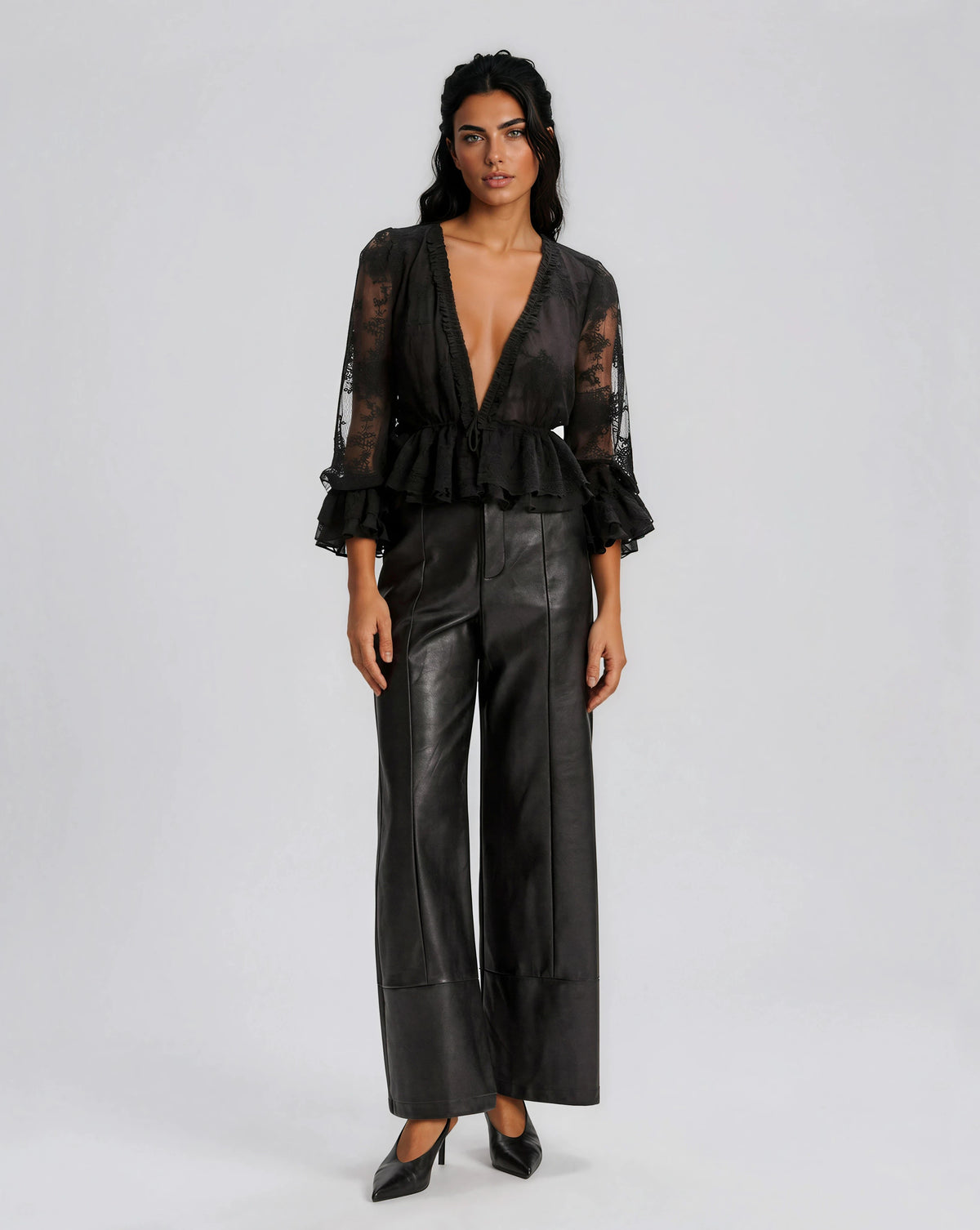 Natoli Embroidered Mesh Blouse – Black (Final Sale)
