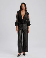 Natoli Embroidered Mesh Blouse – Black (Final Sale)
