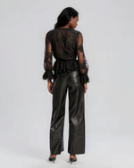 Natoli Embroidered Mesh Blouse – Black (Final Sale)
