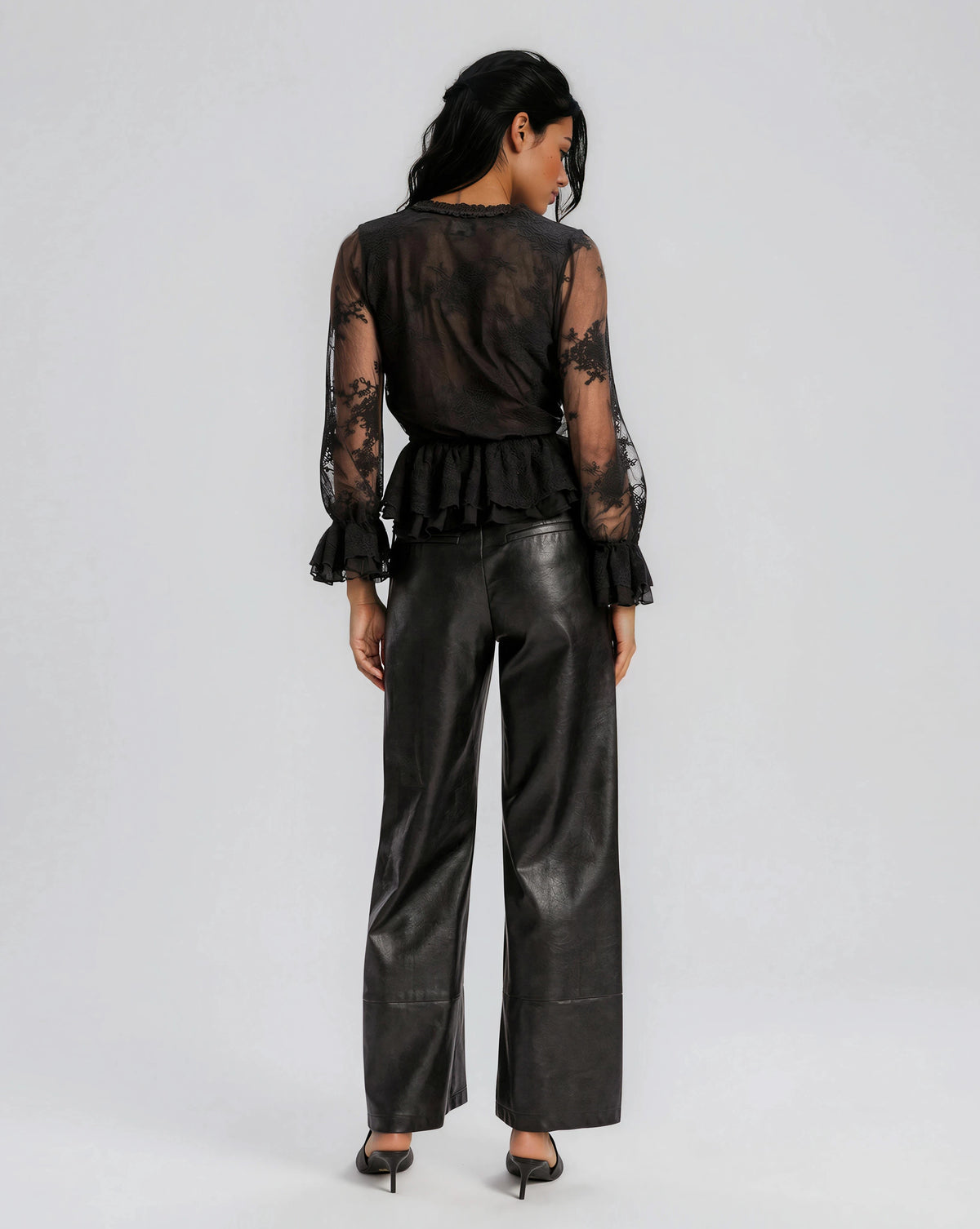 Natoli Embroidered Mesh Blouse – Black (Final Sale)