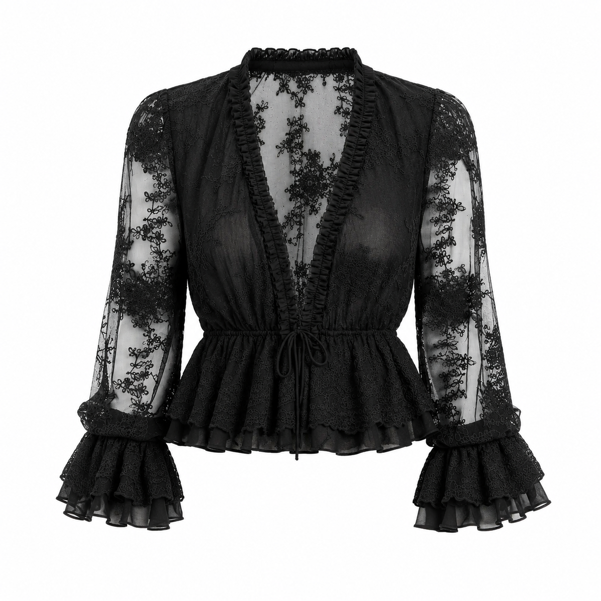 Natoli Embroidered Mesh Blouse – Black (Final Sale)