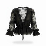 Natoli Embroidered Mesh Blouse – Black (Final Sale)