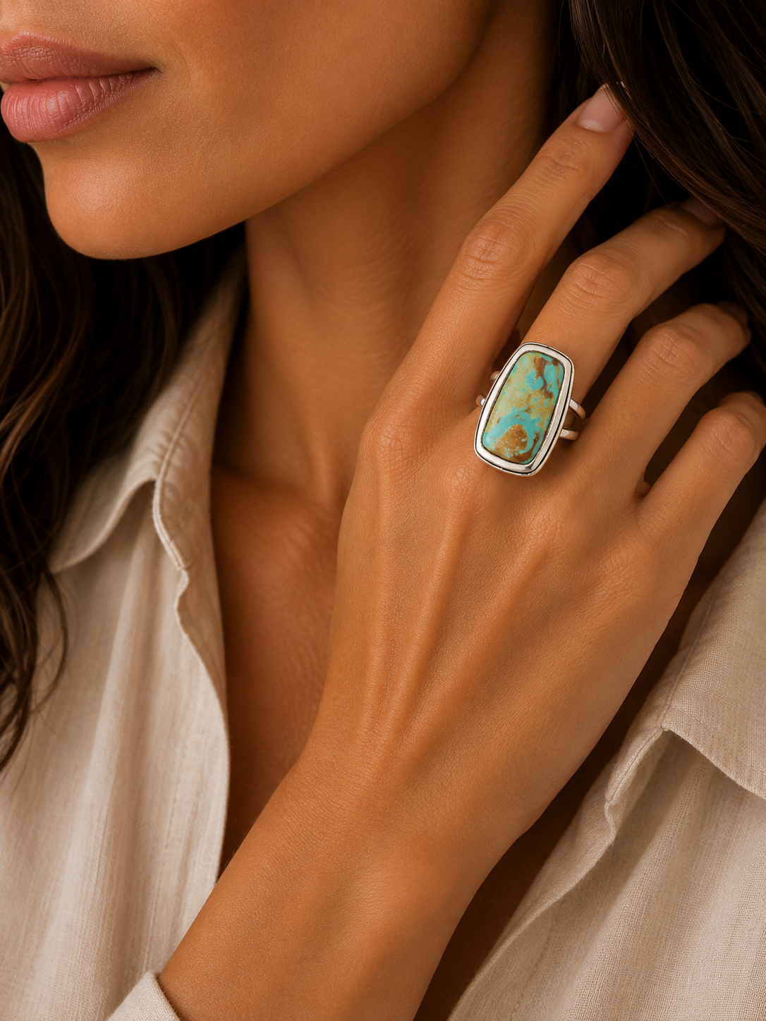 Art Blue Turquoise Sterling Silver Statement Ring