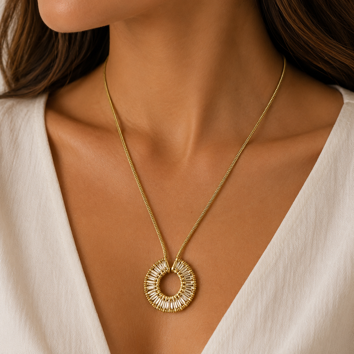 Golden Halo Necklace Handmade Metal Bead Indian Pendant
