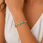 Genuine Blue Turquoise Hammered Link Bracelet