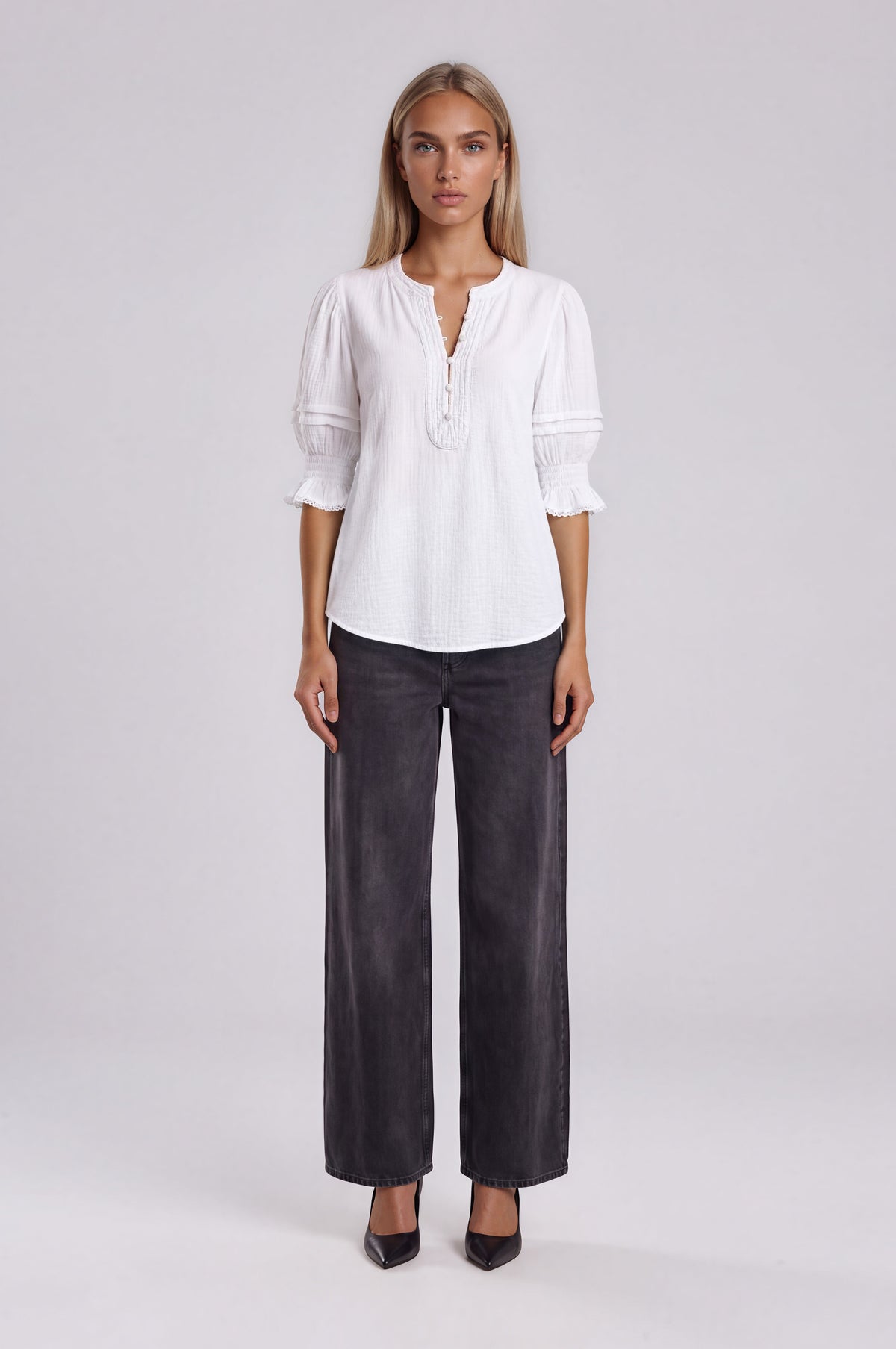 Combo Sleeve Henley - White (Final Sale)