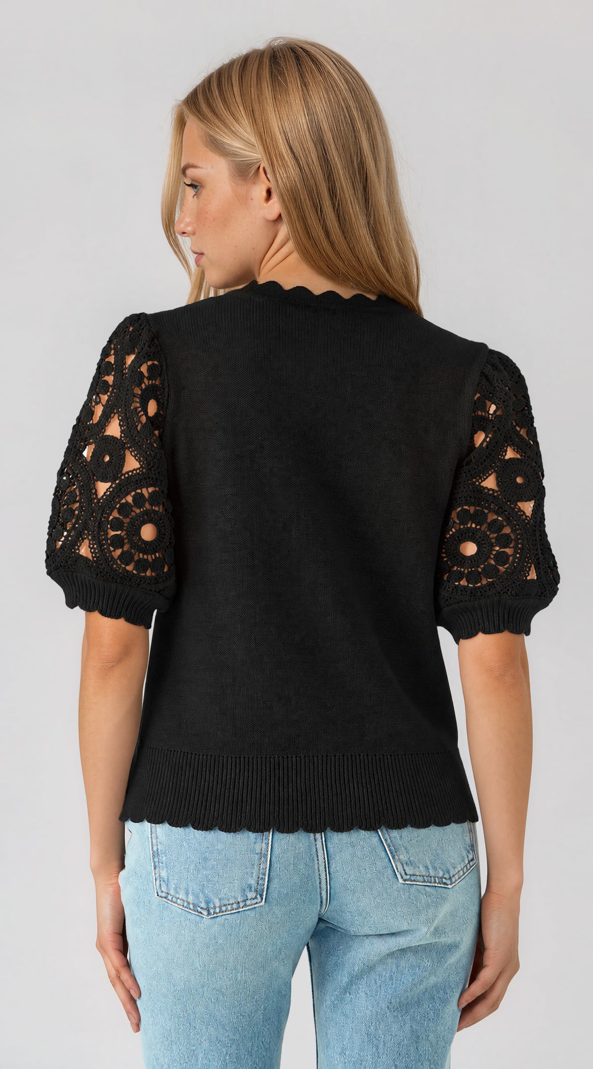 Crochet Puff Cardigan - Black (Final Sale)