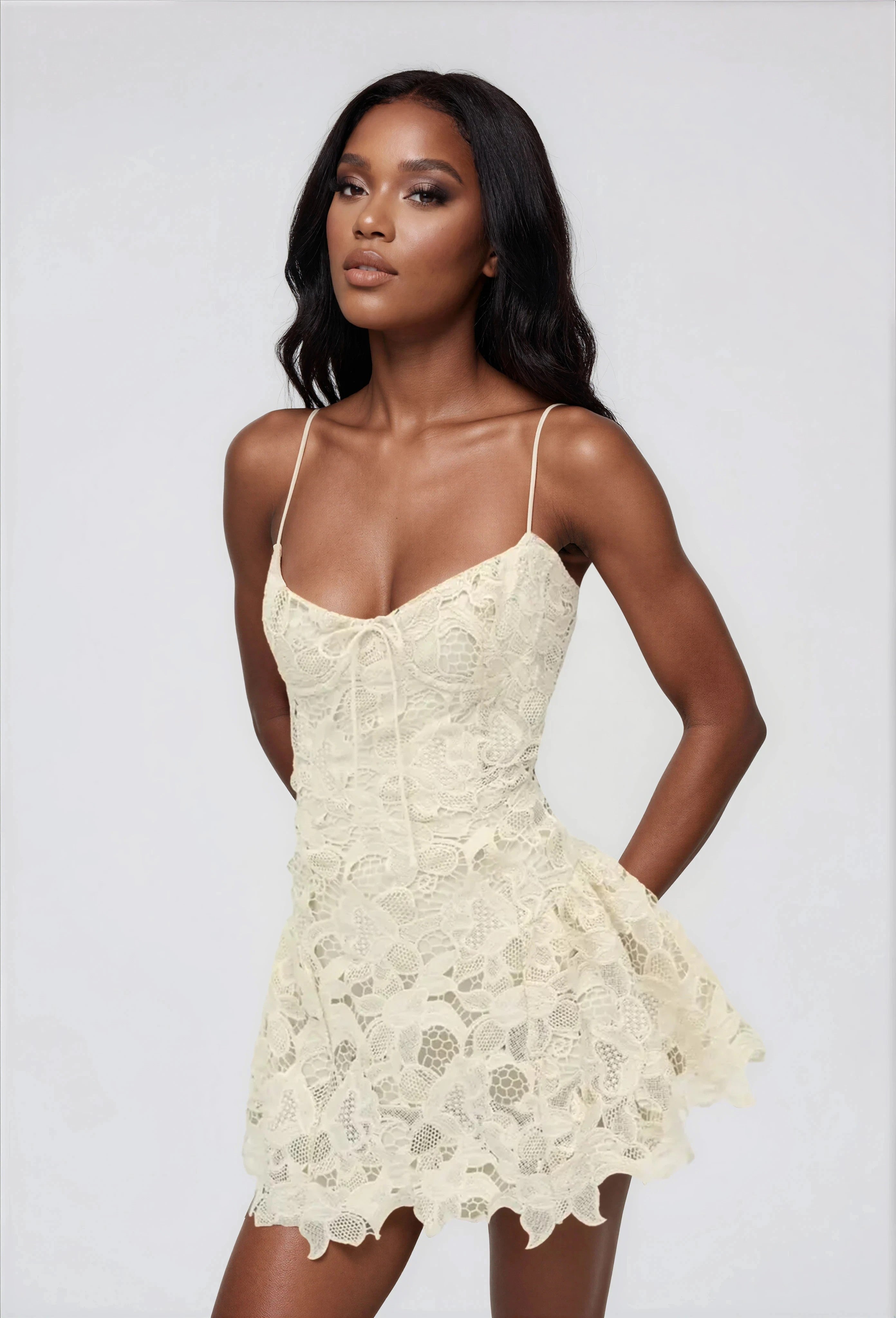 Coco Lace Sleeveless Mini Dress - Cream