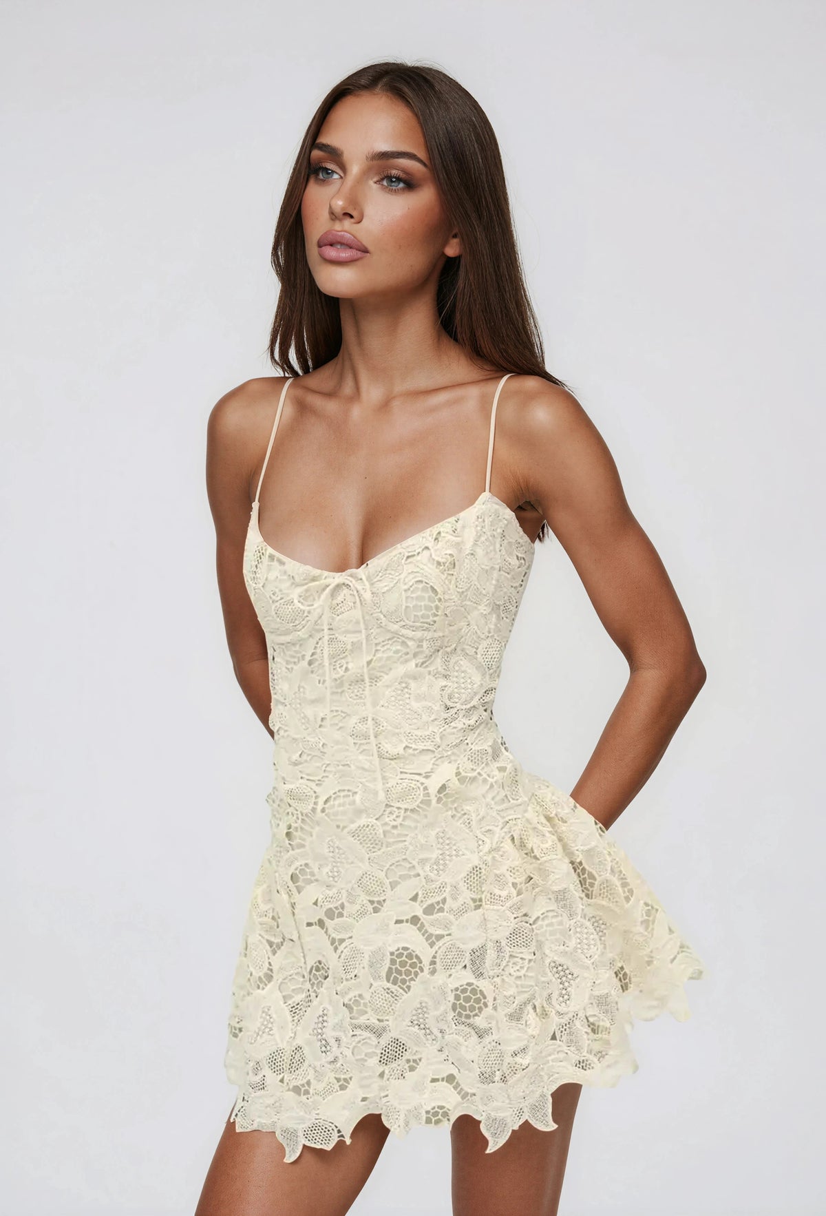 For Love & Lemons lace mini dress in cream-Neutral For Love & Lemons lace mini dress in cream-Neutral
