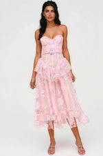 Emmeline Embroidery Midi Dress - Pink