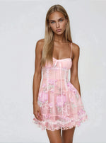 Emmeline Embroidery Ruffled Mini Dress - Pink
