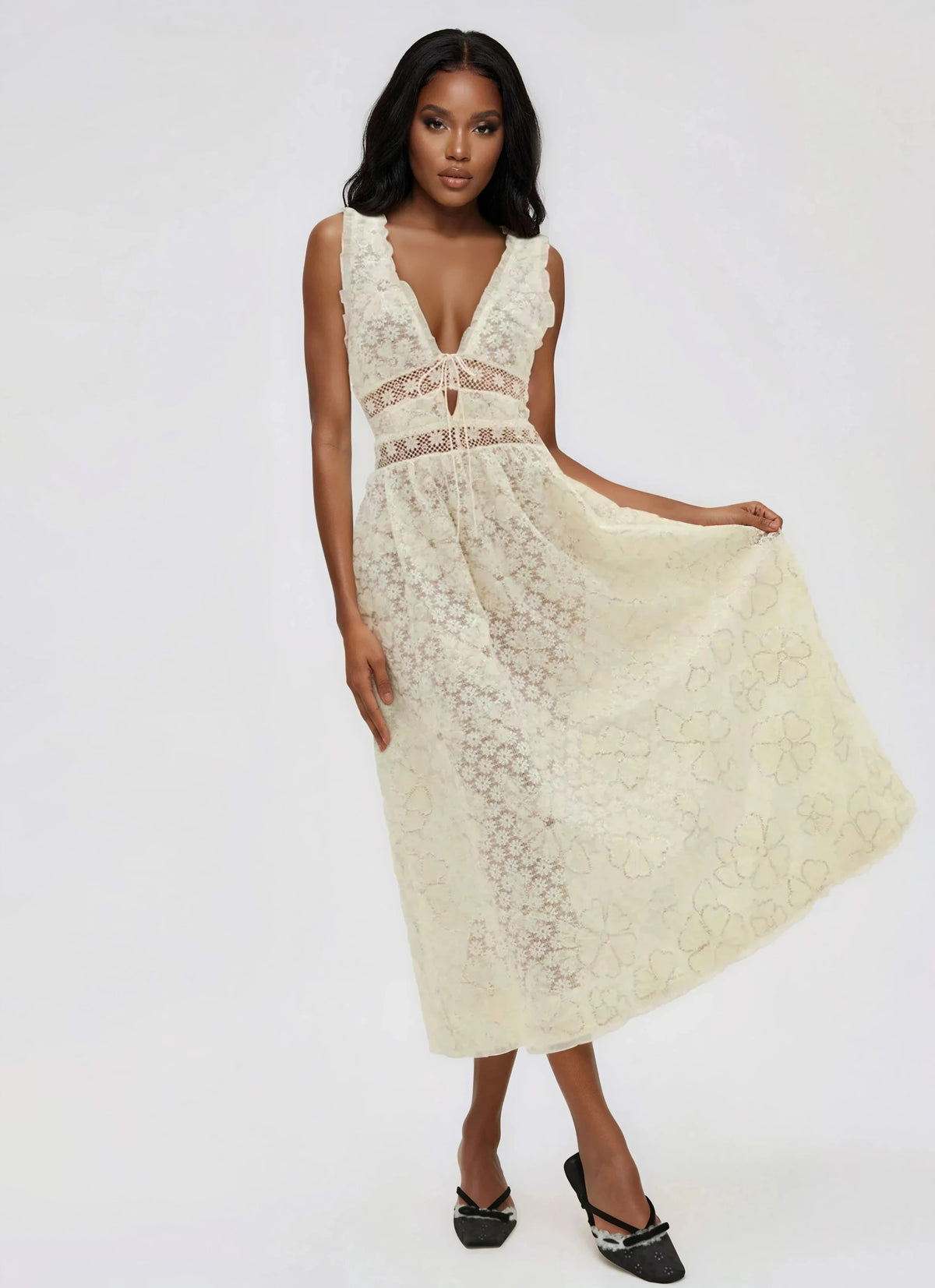 Snowflake Daisy Midi Dress - Cream