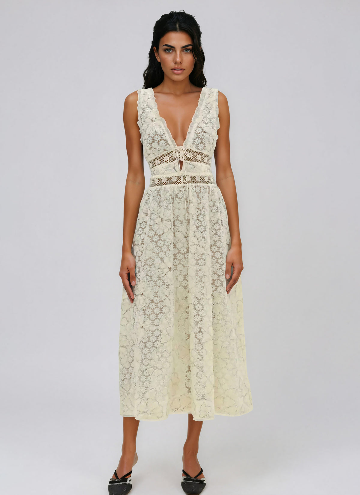 Snowflake Daisy Midi Dress - Cream