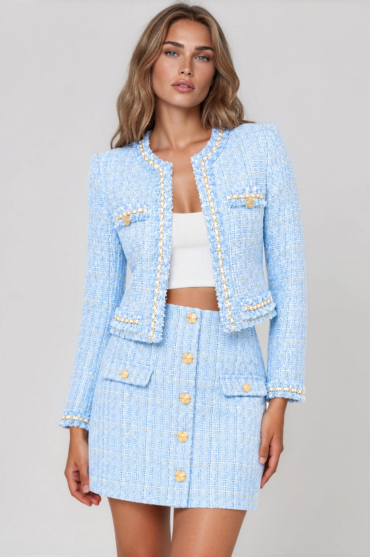 Jinny Tweed Skirt - Sky Blue (Final Sale)