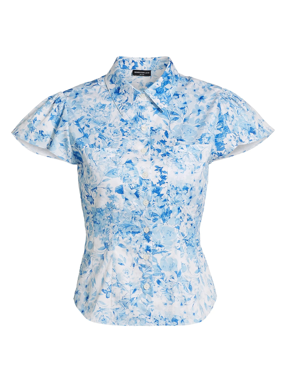 Francesca Floral Poplin Shirt - Zesty Floral White Blue (Final Sale)