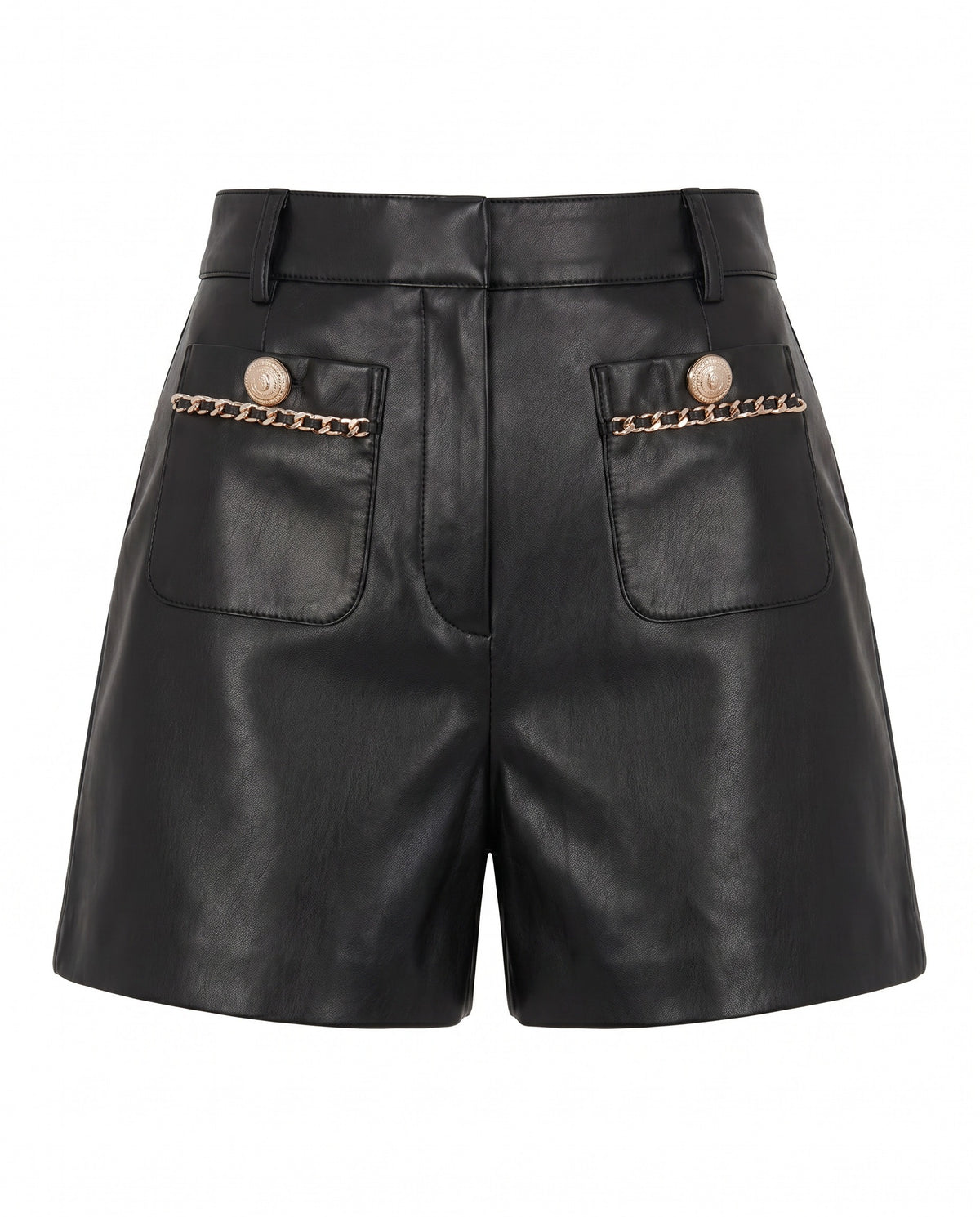 Lavonne Chain Vegan Leather Shorts - Black (Final Sale)