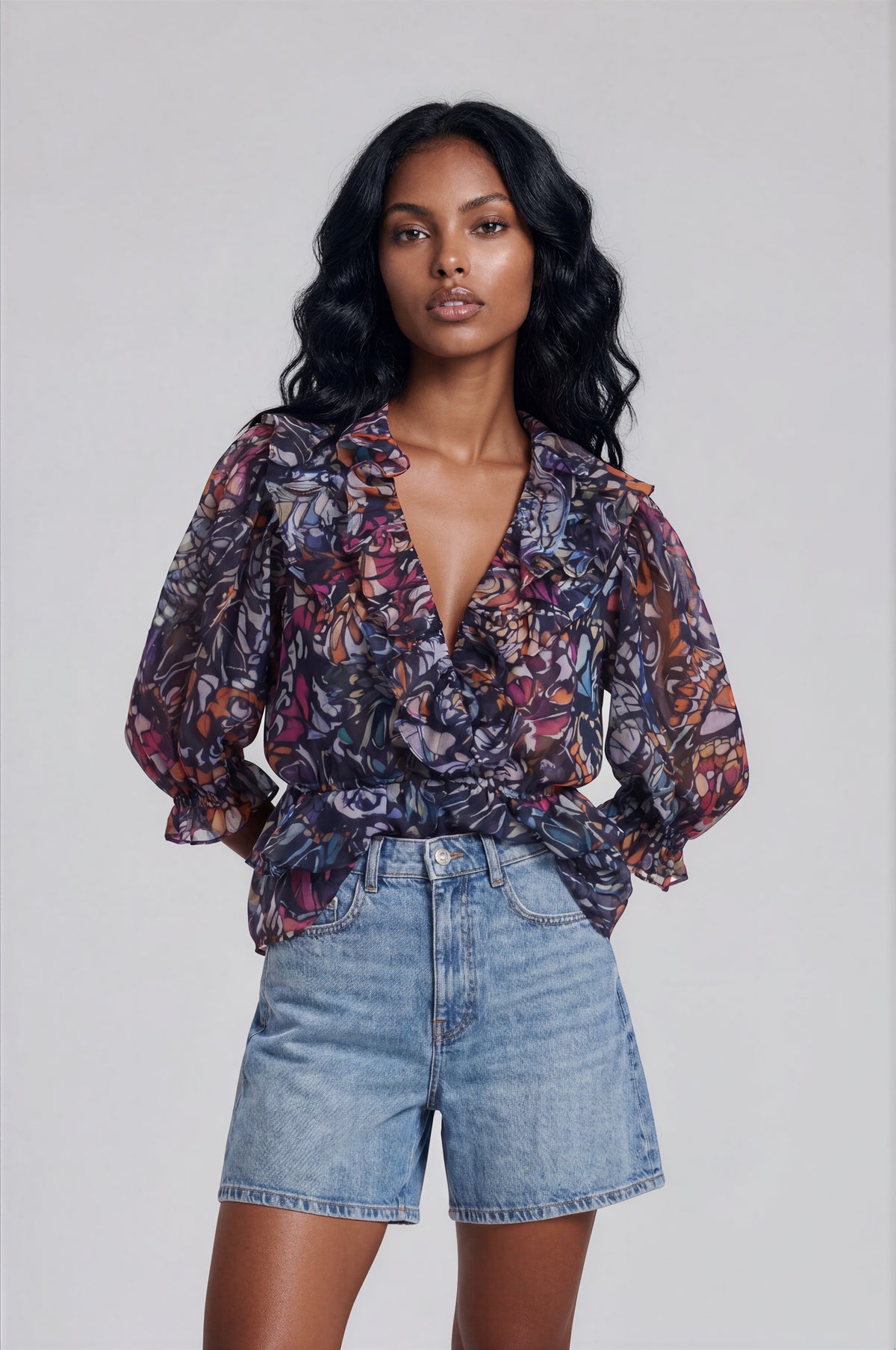 Shilo Top - Navy Rainbow Butterfly (Final Sale)