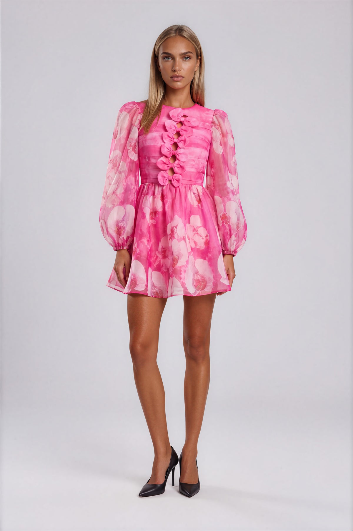 L'atiste - Unleash Feminine Charm Mini Dress - Magenta Floral (Final Sale)