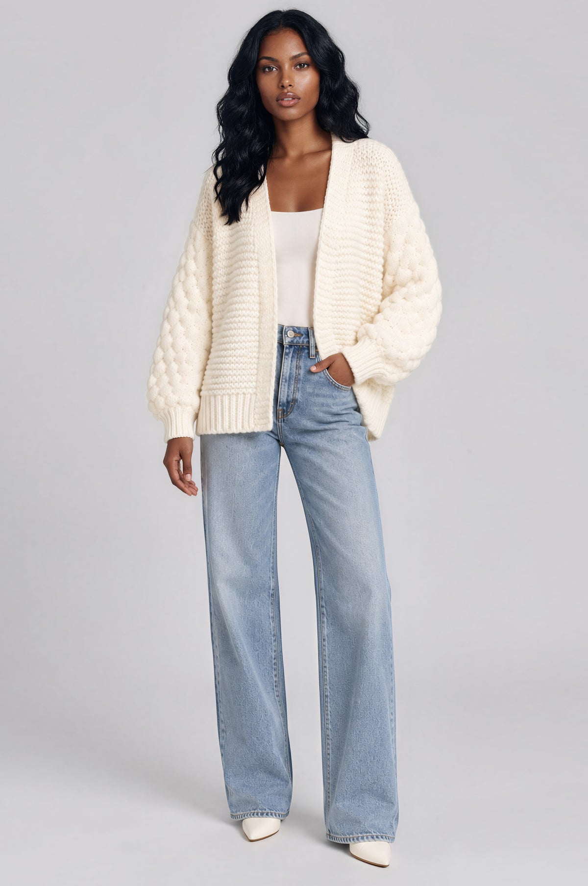 Abby Textured Knit Cardigan - Cream (Final Sale)