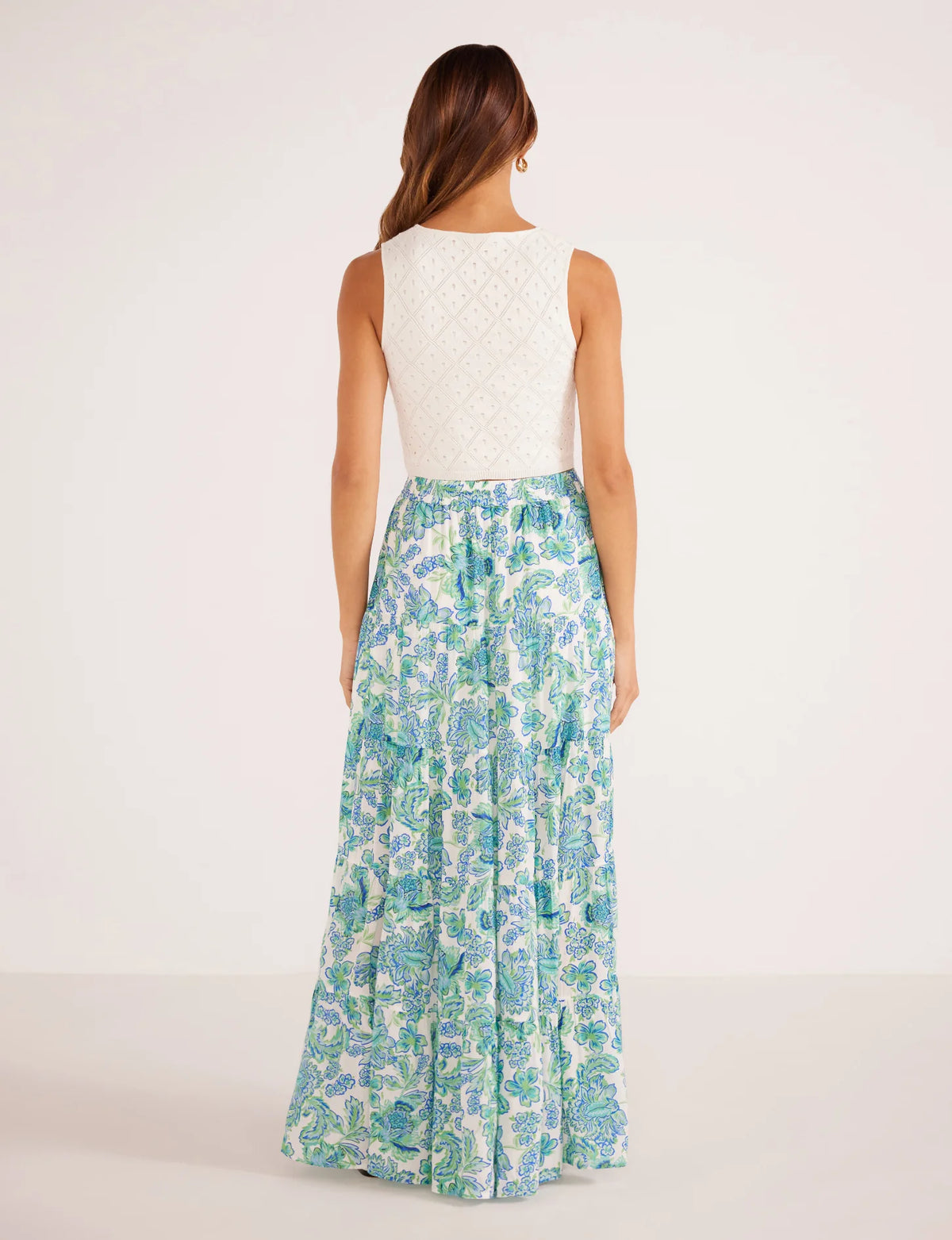 Alessia Tiered Midi Skirt - Blue/Green Floral (Final Sale)