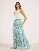 Alessia Tiered Midi Skirt - Blue/Green Floral (Final Sale)