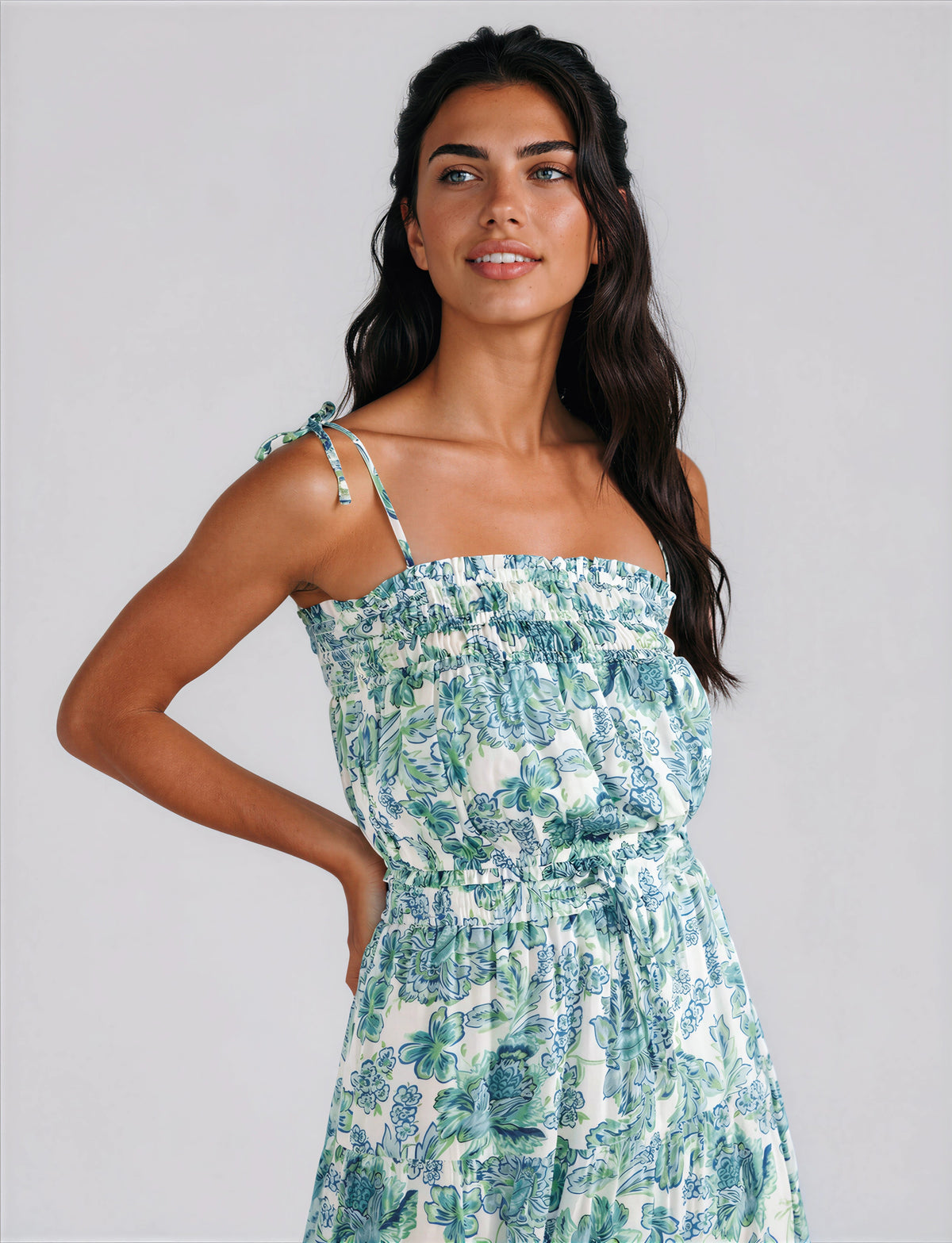 Alessia Shoulder Tie Crop - Blue/Green Floral (Final Sale)