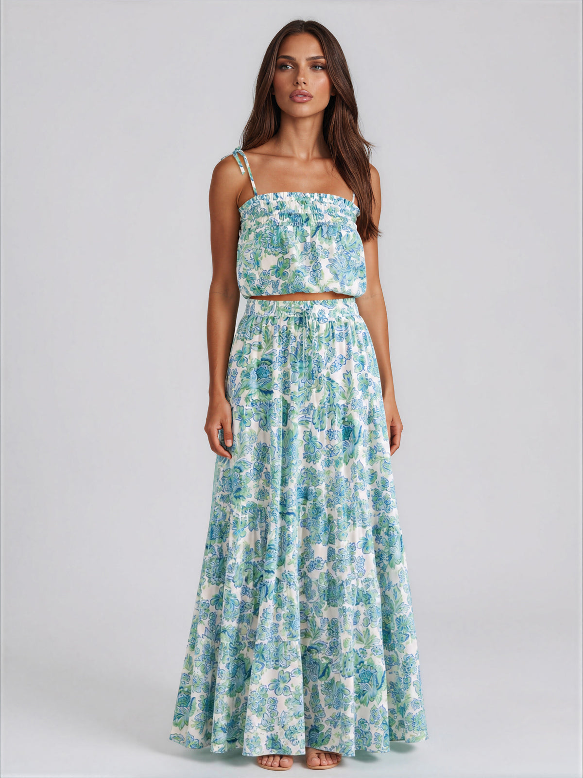 Alessia Tiered Midi Skirt - Blue/Green Floral (Final Sale)