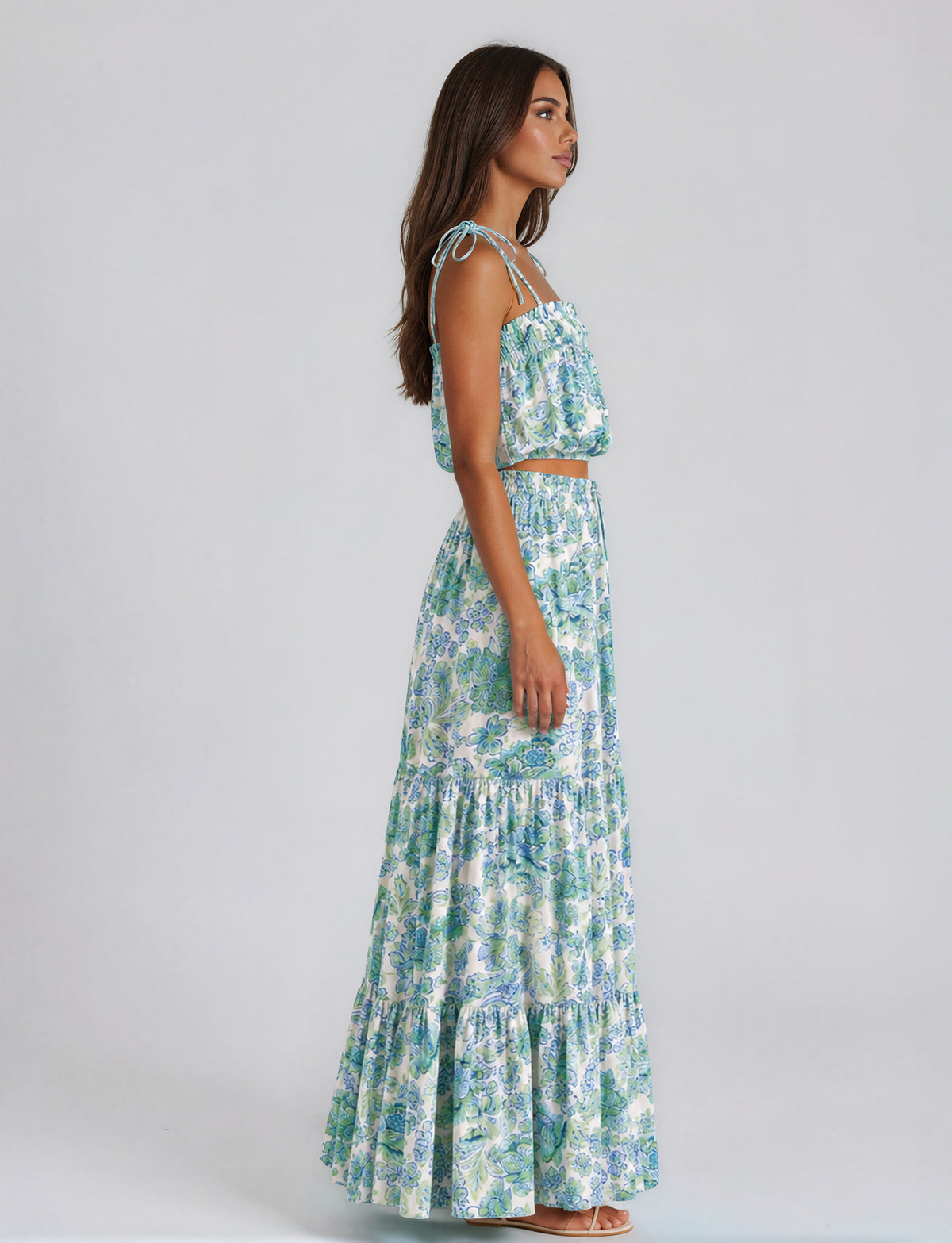 Alessia Tiered Midi Skirt - Blue/Green Floral (Final Sale)