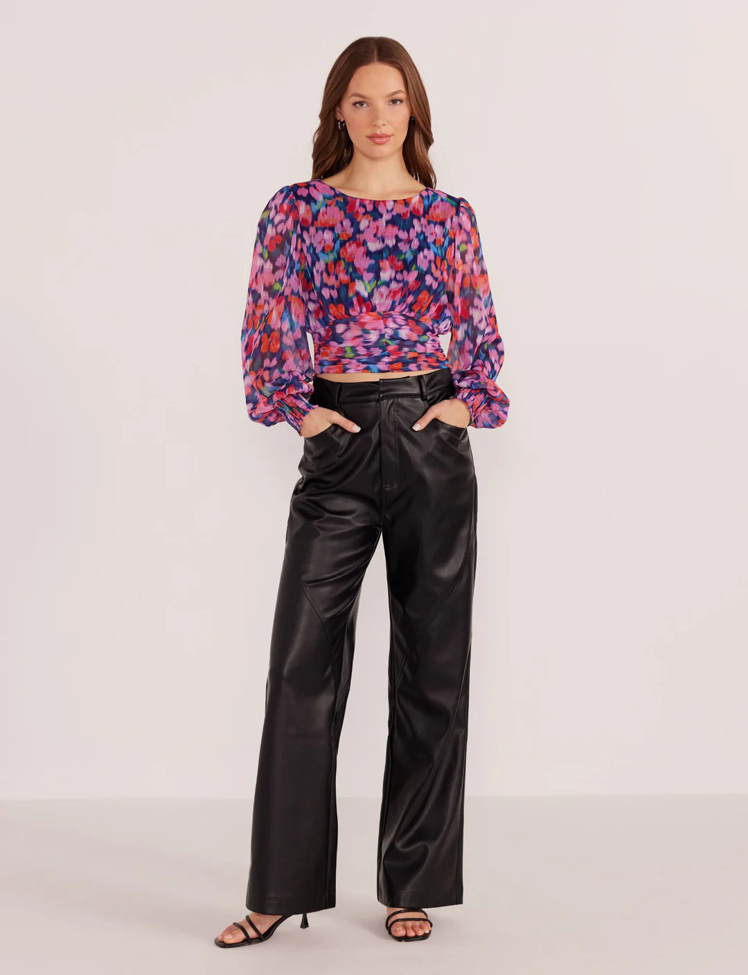 Calista Long Sleeve Blouse - Blurred Floral (Final Sale)