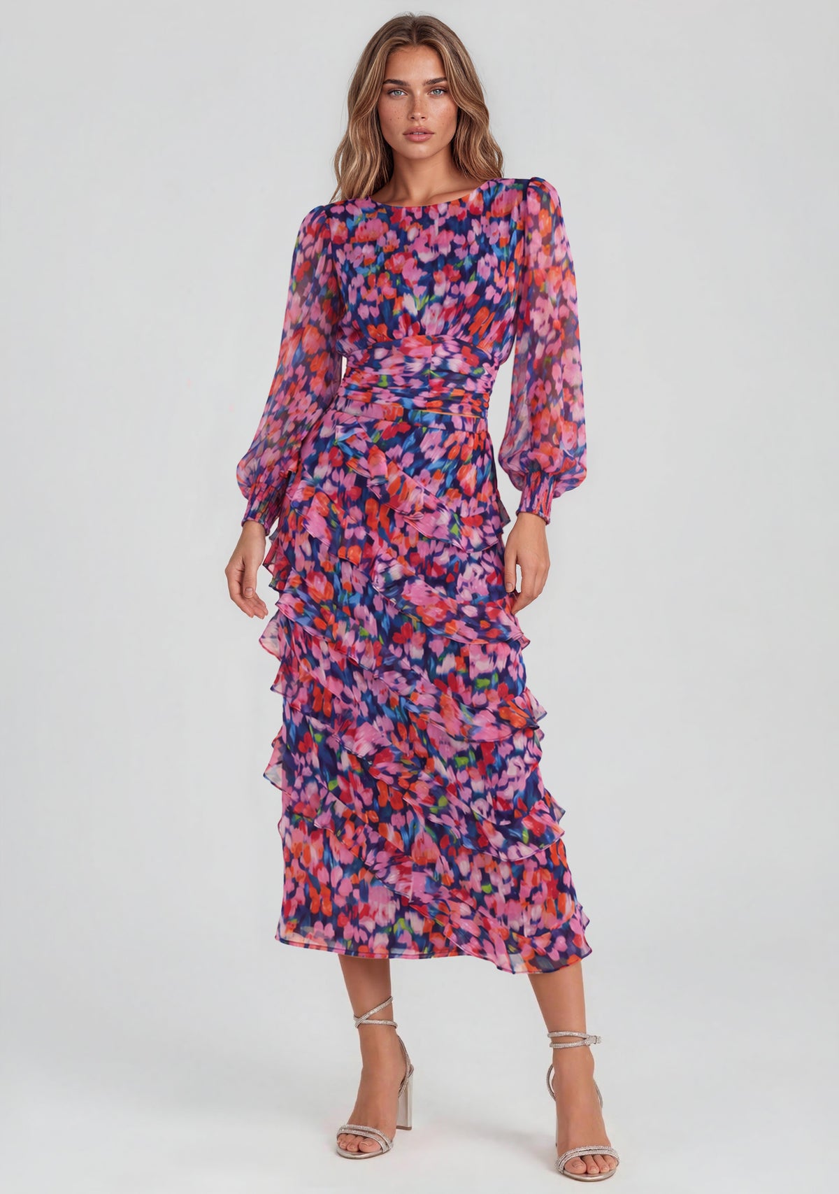 Calista Frill Midi Skirt - Blurred Floral (Final Sale)