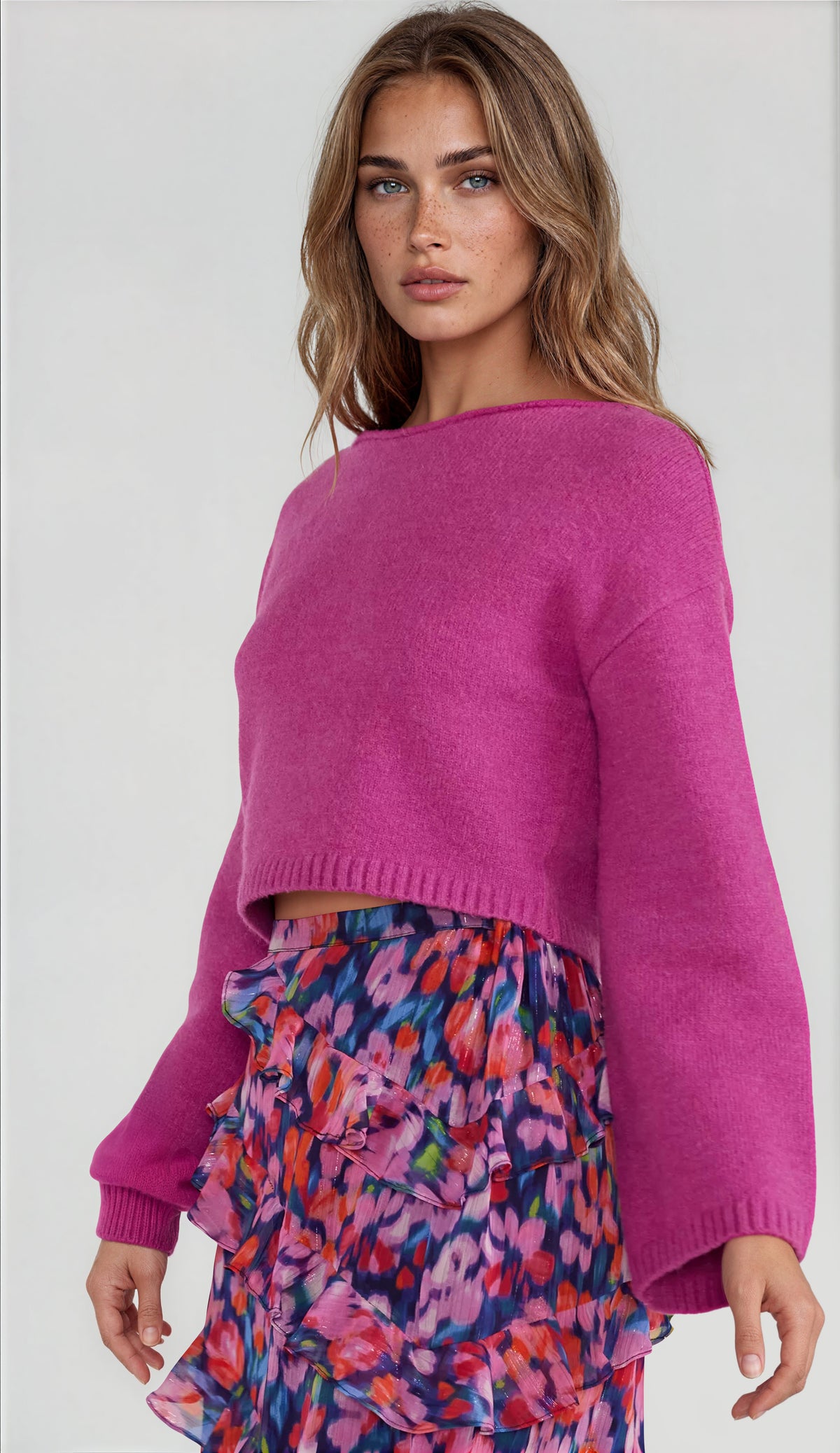 Elissa Cropped Sweater - Magenta (Final Sale)