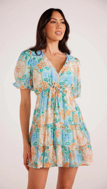 Evelyn Puff Sleeve Mini Dress - Mint Floral (Final Sale)