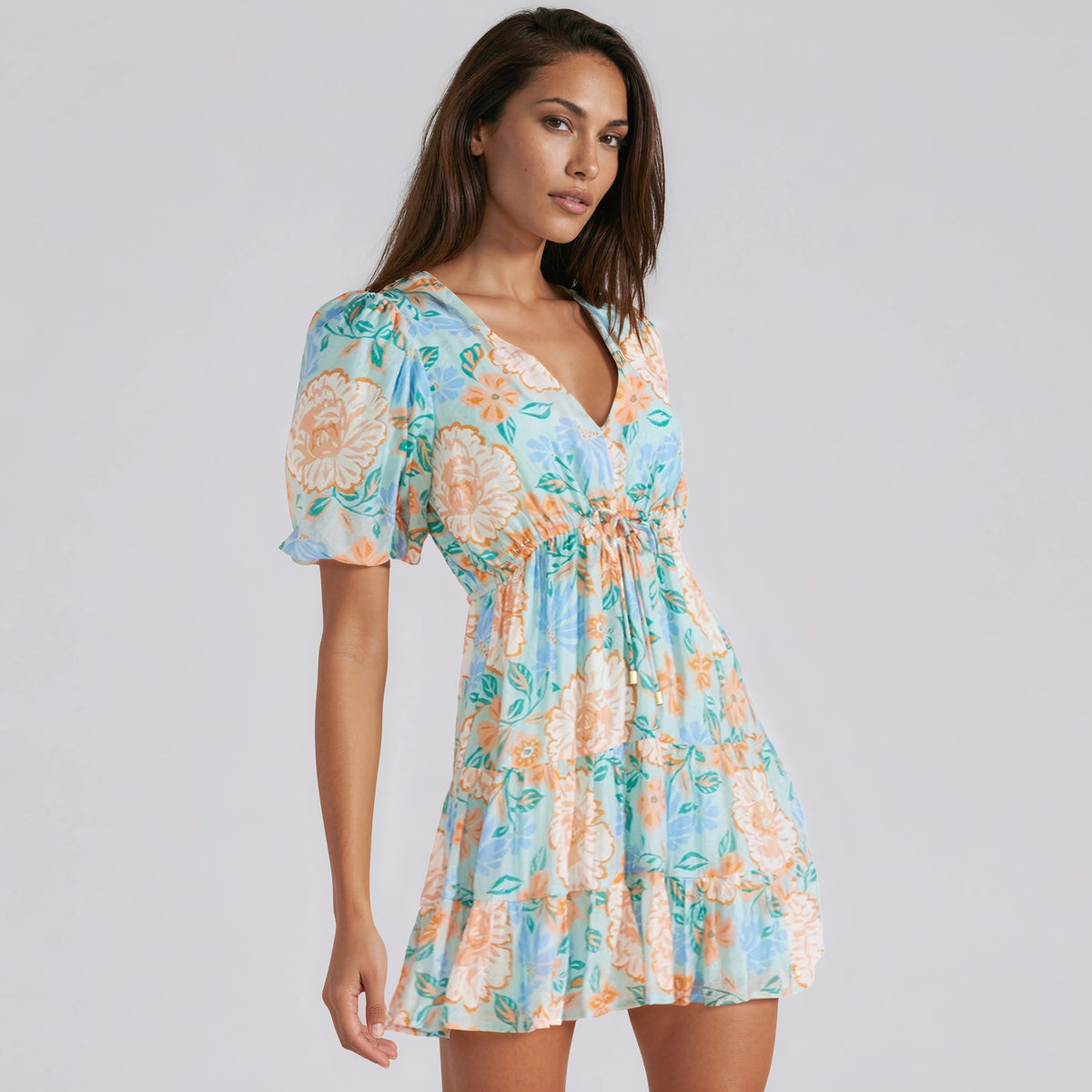 Evelyn Puff Sleeve Mini Dress - Mint Floral (Final Sale)