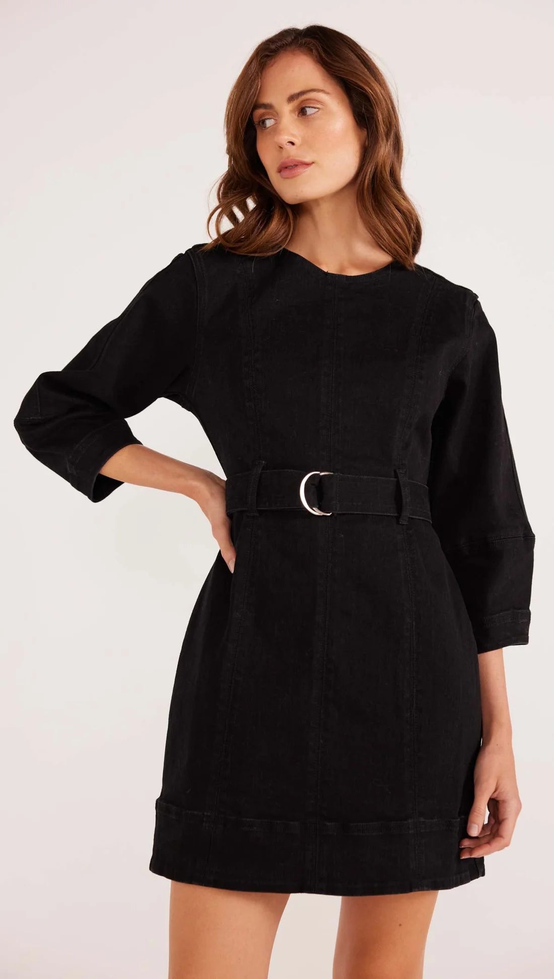 Jocelyn Denim Mini Dress - Washed Black (Final Sale)