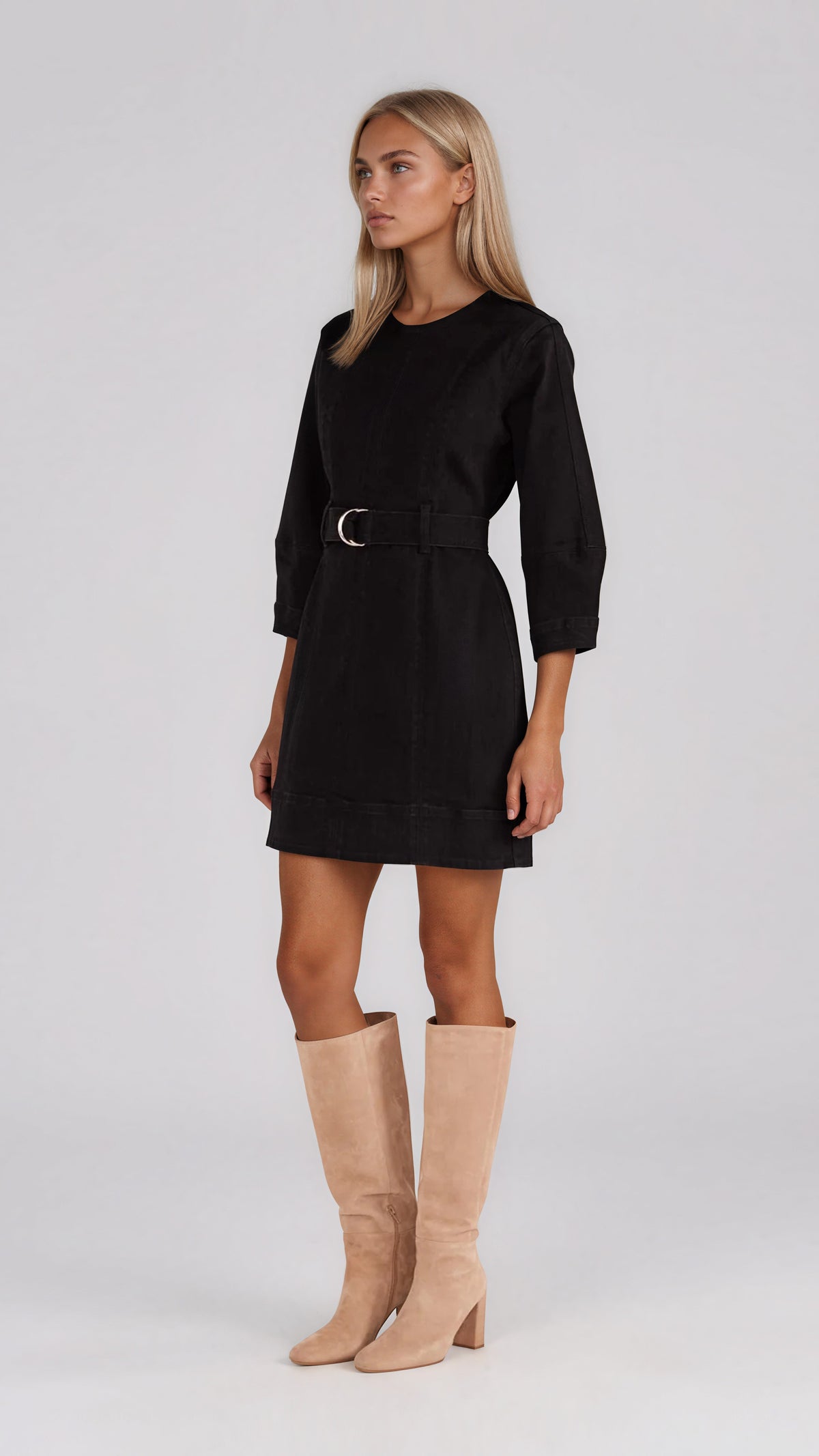 Jocelyn Denim Mini Dress - Washed Black (Final Sale)