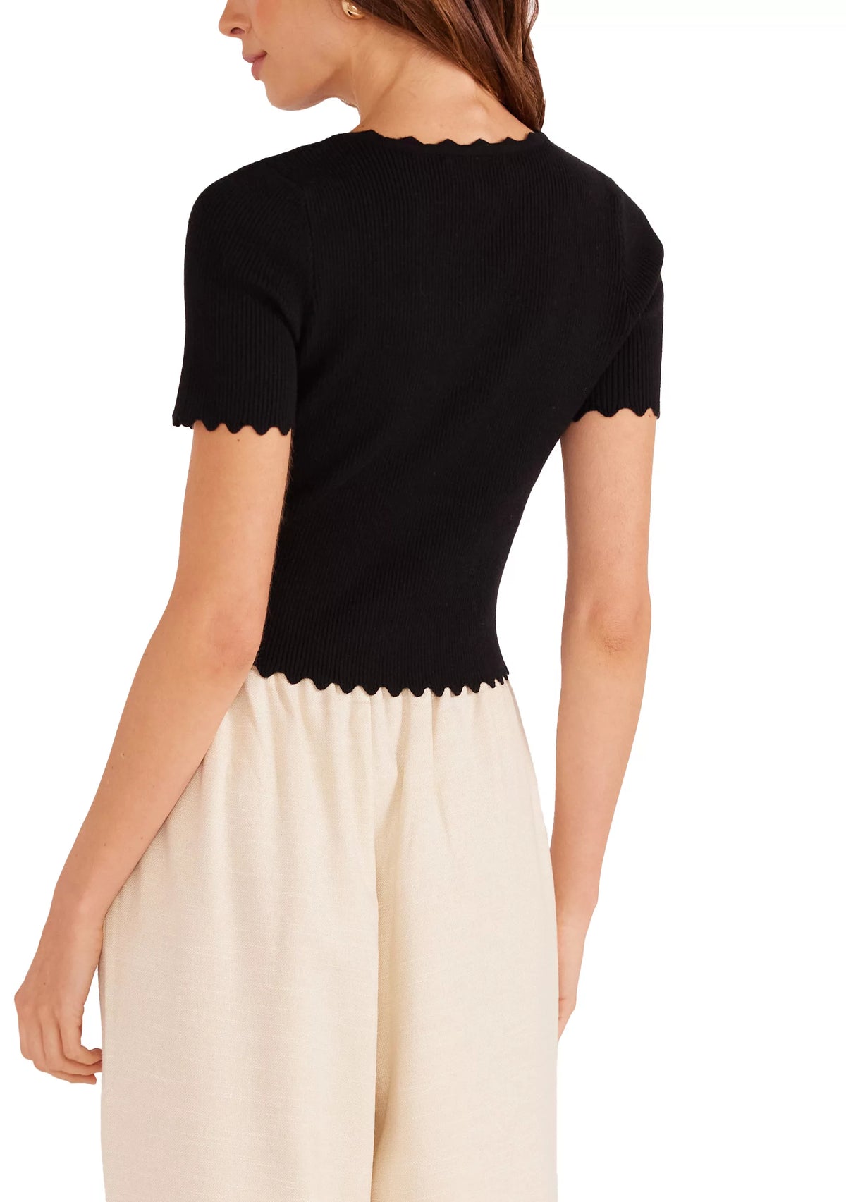 Laura Scallop Knit Tee - Black (Final Sale)
